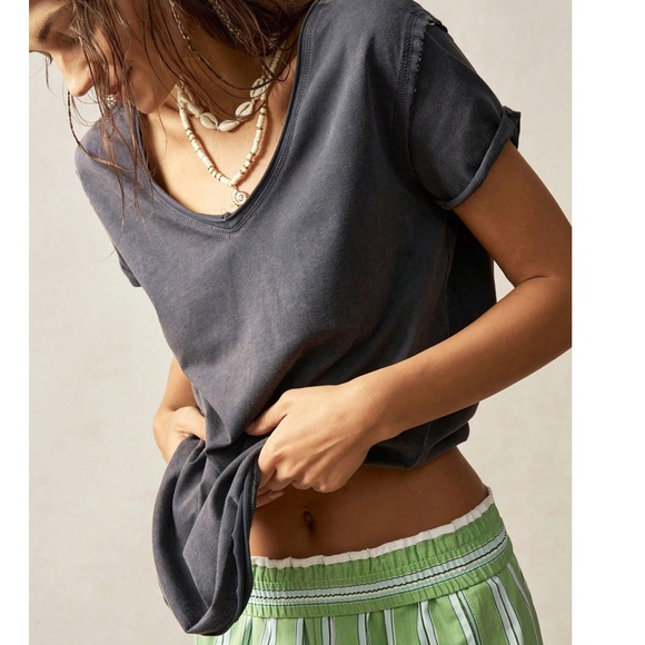 Mineral Wash V neck Reverse Stitch Short Sleeve Top - Picture 5 of 6